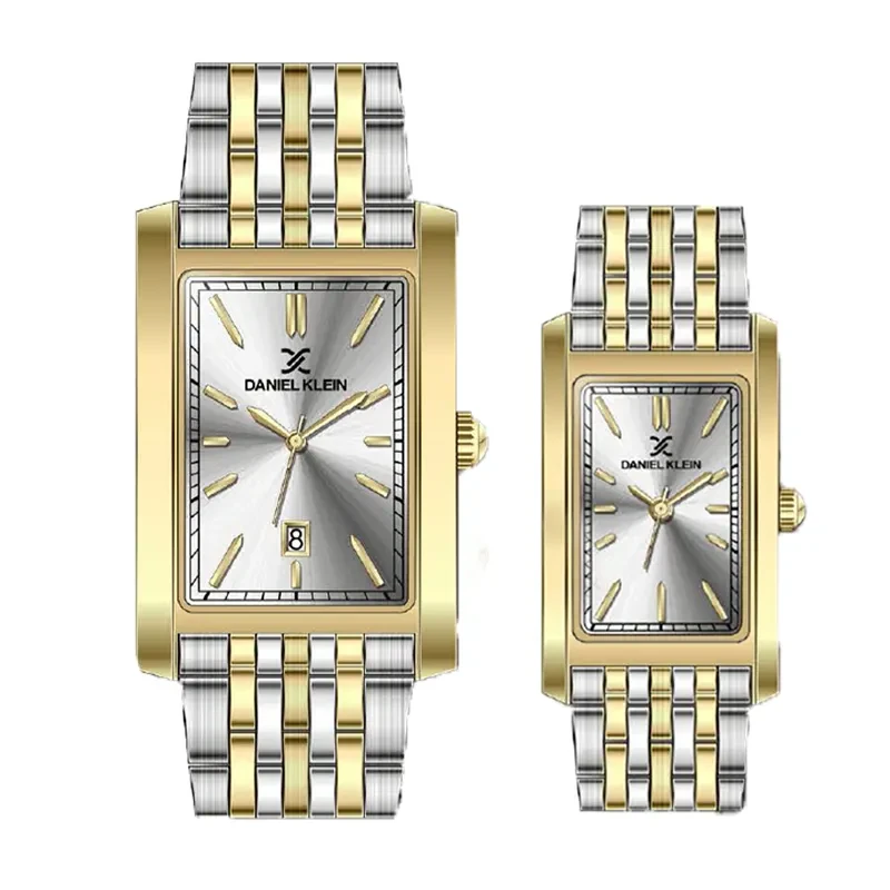 Daniel Klein Green Silver Dial Two Tone Couples Watch Set- DK.1.14011-6